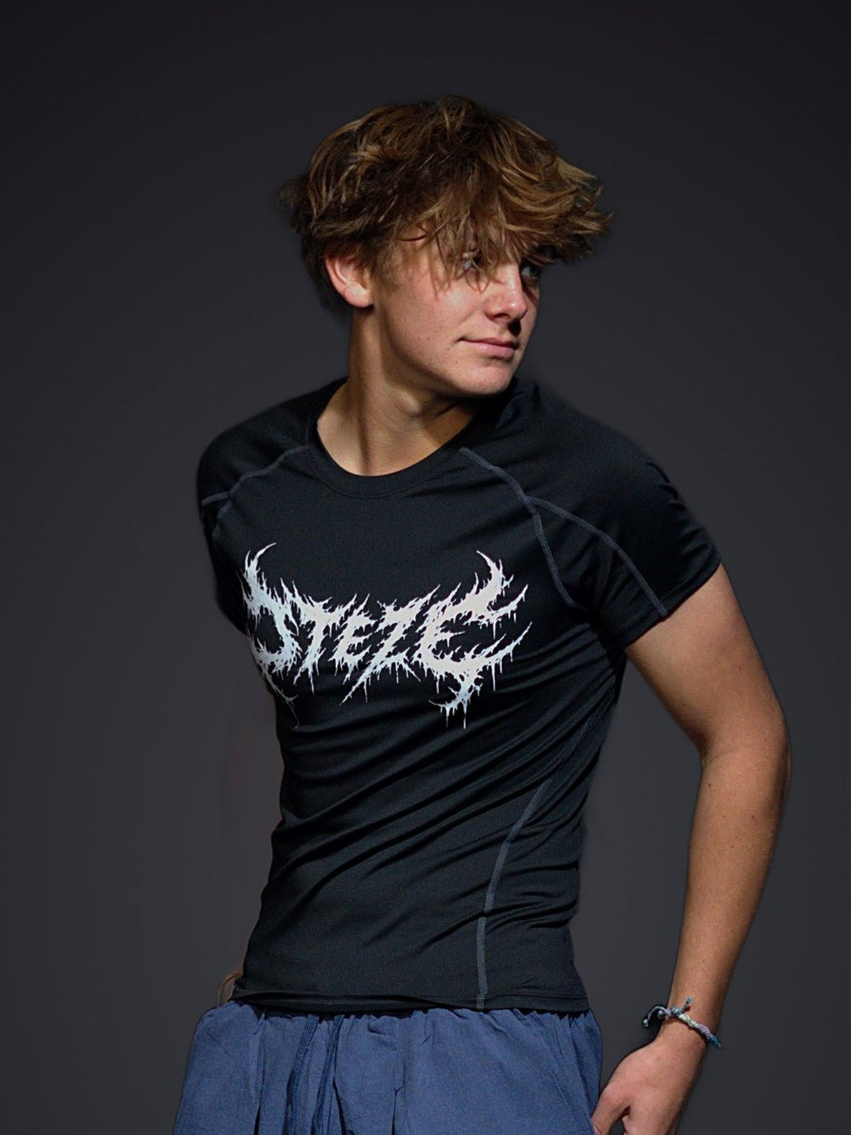 STEZE Shirt in Gray & Black, front view on model