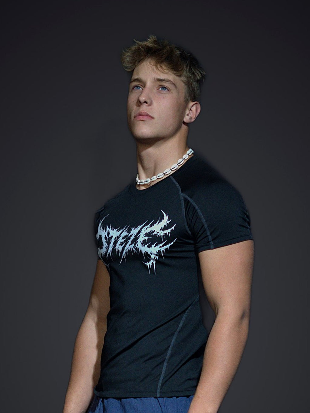 STEZE Shirt in Gray & Black, side angle on model