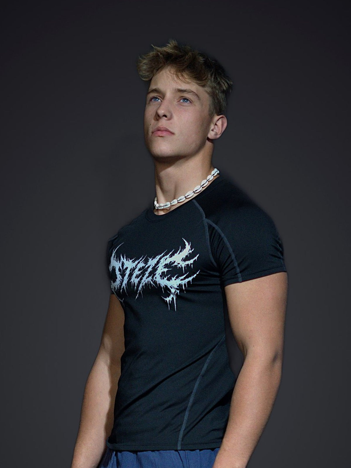 STEZE Shirt in Gray & Black, side angle on model